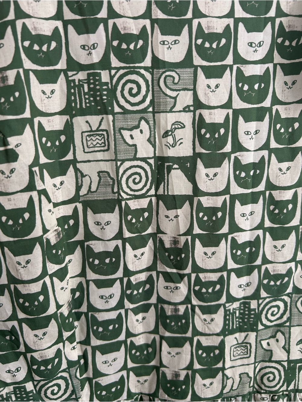 NWT Tulip B Vintage A Line Whimsical Green Cat Novelty Print Midi Dress Size XL - Picture 5 of 10